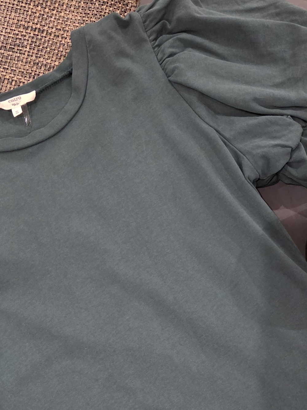 Entro Organic Cotton Pleated Puff Sleeve Knit Top Green Size S
